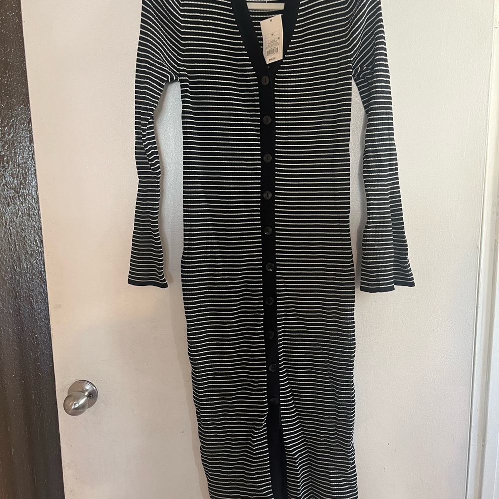 A New Day Black and White Striped Long Sleeve Dress